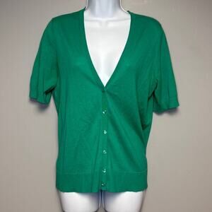 Loft‎ Kelly Green 1/2 Sleeve Lightweight Cotton Button Open Cardigan Womens Sz M